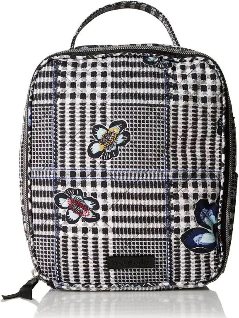 NWT:Vera Bradley Black & White Plaid Lunch Tote with Floral Accents